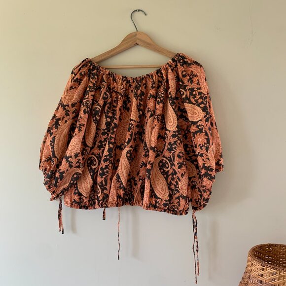 Charlie Holiday Linen Cotton Blend Top - Adjustable Boho Shirt Size 2 - Picture 4 of 5